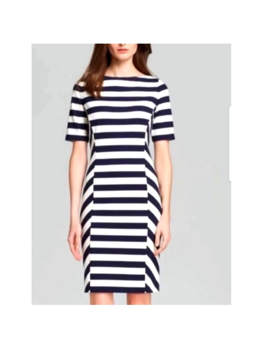 Tory Burch Augusta Nautical Navy White Striped Sheath Dress Size Small